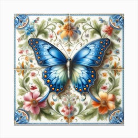 Antique Delft Tile Butterfly III Canvas Print