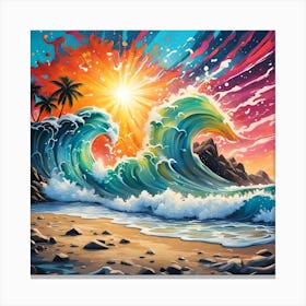 A Big Wave On The Beach Canvas Print