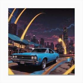 Blue Car In The City Canvas Print