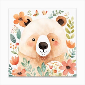 Floral Teddy Bear Nursery Illustration (7) Canvas Print