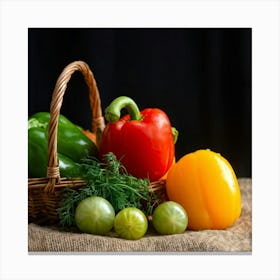 Assorted Vegetables Including Tomatoes Carrots Bell Peppers And Green Beans Harvested From A Gard (3) Canvas Print