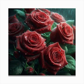 Red Roses In The Rain 1 Canvas Print