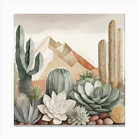 Firefly Modern Abstract Beautiful Lush Cactus And Succulent Garden In Neutral Muted Colors Of Tan, G (13) Canvas Print
