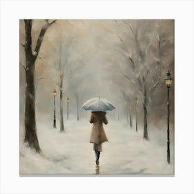 Woman Walking In The Snow Canvas Print