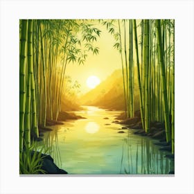 A Stream In A Bamboo Forest At Sun Rise Square Composition 42 Canvas Print