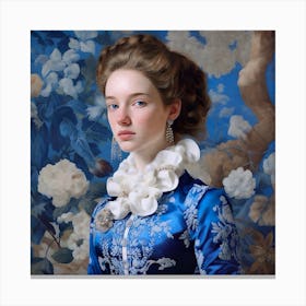 Portrait Of A Lady In Blue Canvas Print