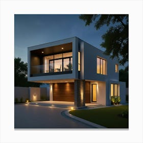 Modern House At Night Canvas Print