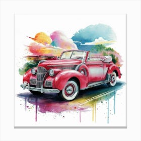 Vintage Car With Rainbow Colors Canvas Print