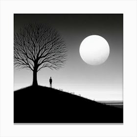 Tree And A Moon 1 Canvas Print