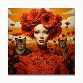 Poppies And Cats Canvas Print