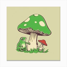 Cute Mushroom And Frog Square 2 Canvas Print