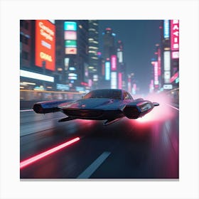 Futuristic Flying Car With Aerodynamic Wings, Zooming Through A Neon Lit City 1 Canvas Print