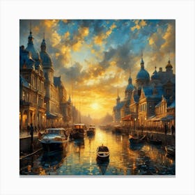 Sunset On The Canal Canvas Print