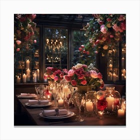 Table Setting With Flowers Canvas Print