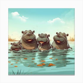 Hippo Family 1 Stampe su tela