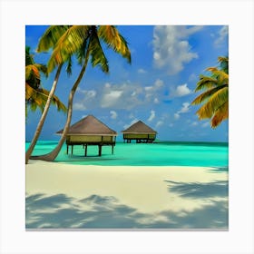 Tropical Beach With Palm Trees Canvas Print