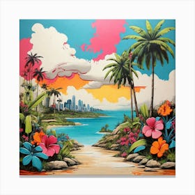 Pop Art graffiti Tropical landscape 3 Canvas Print