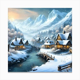 Snow Covered Village Canvas Print