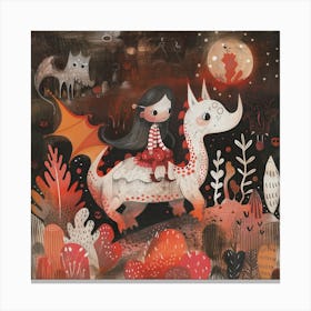 Little Girl On A Dragon Canvas Print