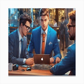 Three Businessmen Working On A Laptop Canvas Print