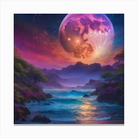 Full Moon Over The Ocean Canvas Print