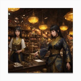 Two Women In A Shop Canvas Print