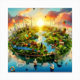 Earth With Wind Turbines Canvas Print