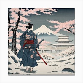 Japanese Woman In The Snow Canvas Print