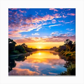 Sunset Over River Canvas Print