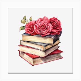 Roses On Books 15 Canvas Print