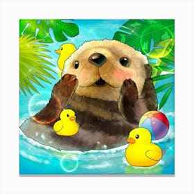 Otters In The Water Canvas Print