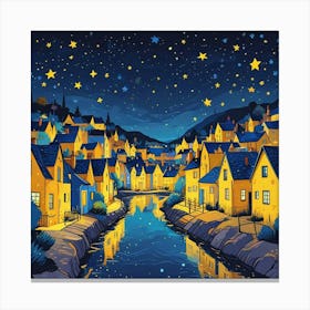 Paper Art Illustration Concept Of Heaven Night Landscape Of Village Tove Jansson Illustration Of A Girl Looking Up At The Stars (3) Canvas Print