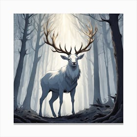 A White Stag In A Fog Forest In Minimalist Style Square Composition 23 Canvas Print