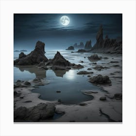 Full Moon Over The Ocean 2 Canvas Print