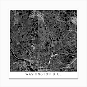 Washington Black And White Map Square Canvas Print