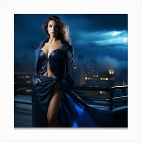 Sexy Woman In Blue Coat Canvas Print