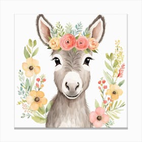 Floral Baby Donkey Nursery Illustration (3) Canvas Print