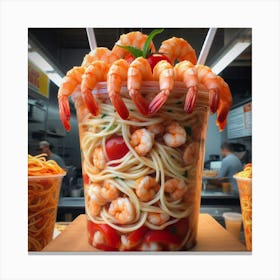 Shrimp Spaghetti In A Cup Canvas Print