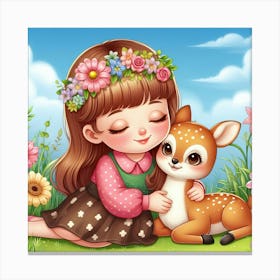 Little Girl With A Deer Canvas Print