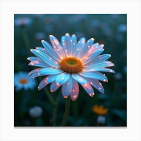 An Ethereal Daisy With Petals Of Glowing, Neon Ribbons Blooming In A Surreal Meadow Canvas Print