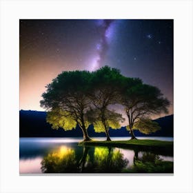 Three Trees At Night Canvas Print