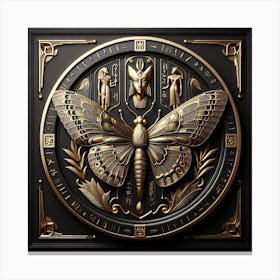 Ancient Egyptian Black & Gold Panel with Butterfly & Hieroglyphs I Canvas Print
