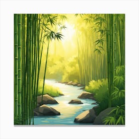 A Stream In A Bamboo Forest At Sun Rise Square Composition 295 Canvas Print