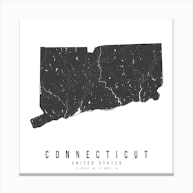 Connecticut Mono Black And White Modern Minimal Street Map Square Canvas Print