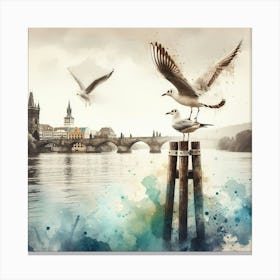 Watercolor Of Seagulls Canvas Print