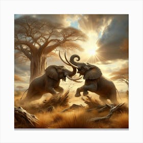 Two Elephants Fighting 3 Canvas Print