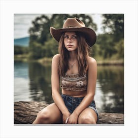 Girl In A Cowboy Hat Canvas Print