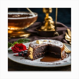 Chocolate Cake With Roses Canvas Print