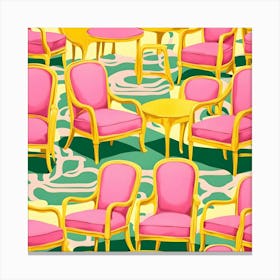 Pink Chairs on Green Background Canvas Print