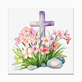 Easter Cross With Flowers 3 Canvas Print